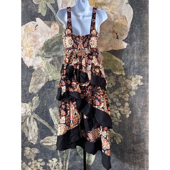 New Anthropologie Floral Print Square Neck Tiered Midi Dress Size Small - Picture 6 of 8